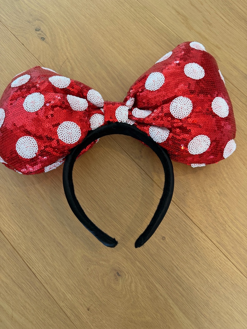 Disney Parks Minnie Mouse Red Polka Dot Oversized Bow Ears Headband
